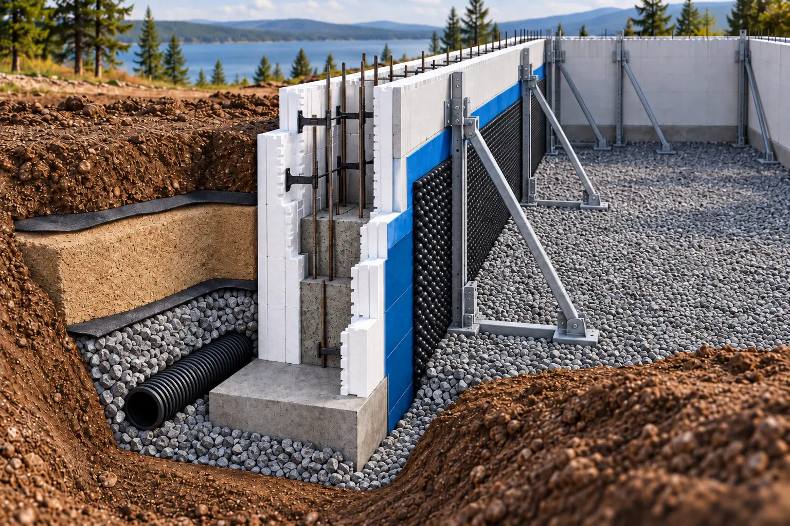 ICF wall system and insulated concrete form assembly visual.