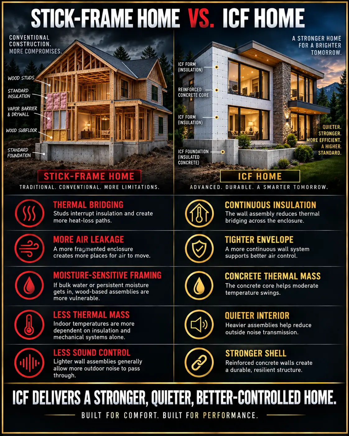 Stick frame home and ICF home comparison graphic.