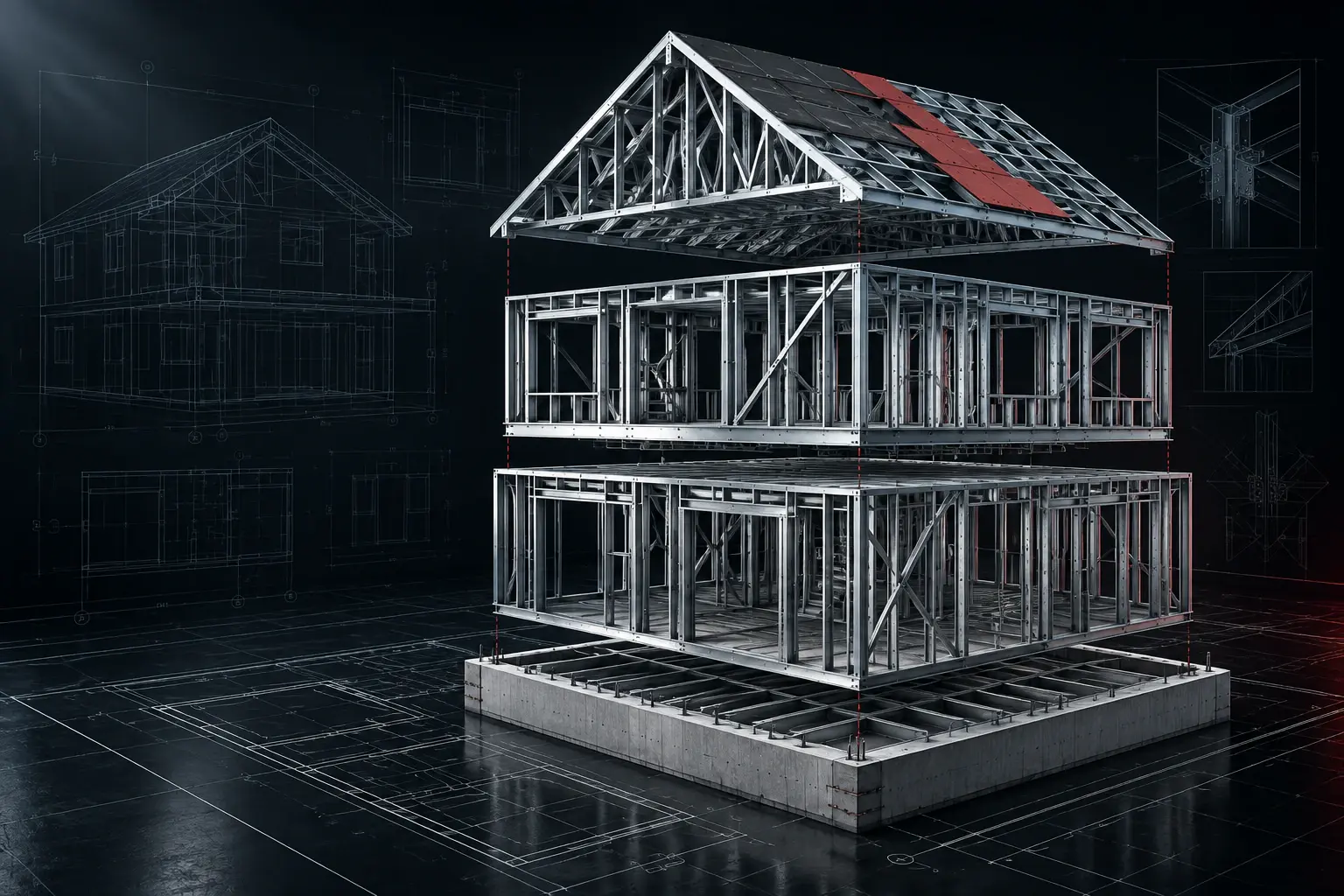 Precision engineered steel framing model visual.