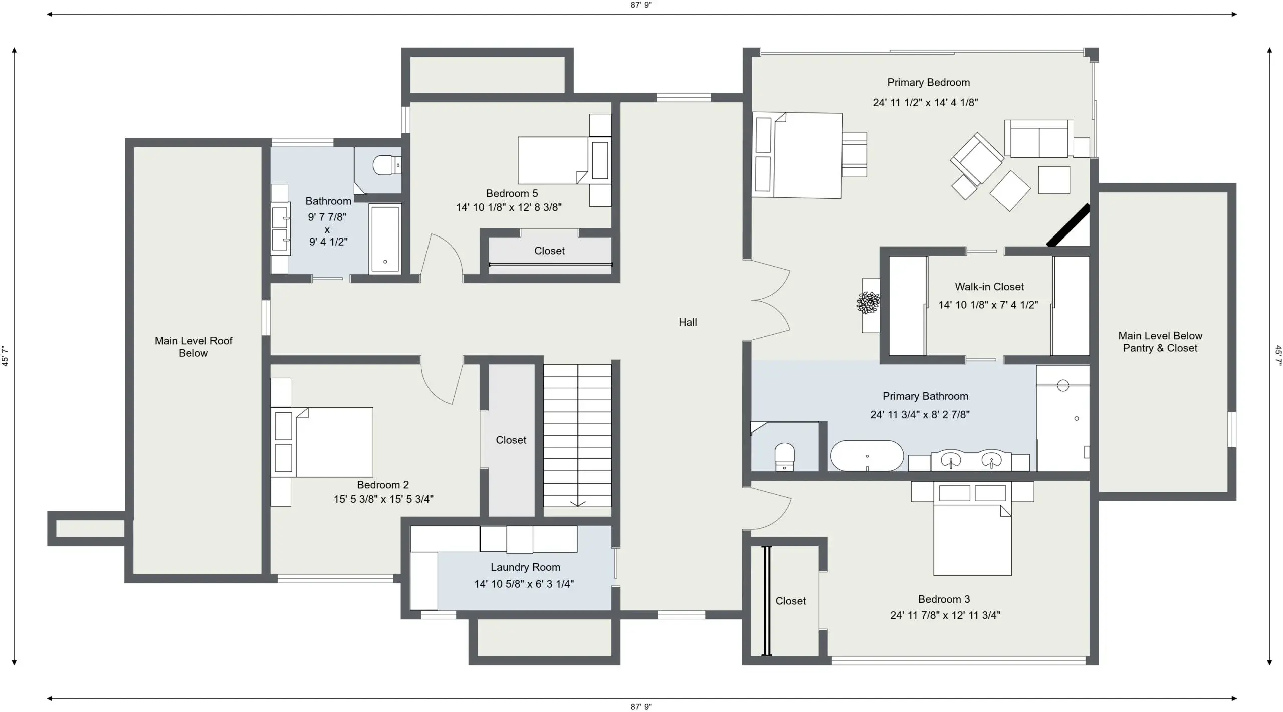 The upper level creates a quieter retreat above the main living areas. It can support private rooms, flex space, views, and the kind of separation that makes a larger home easier to live in.