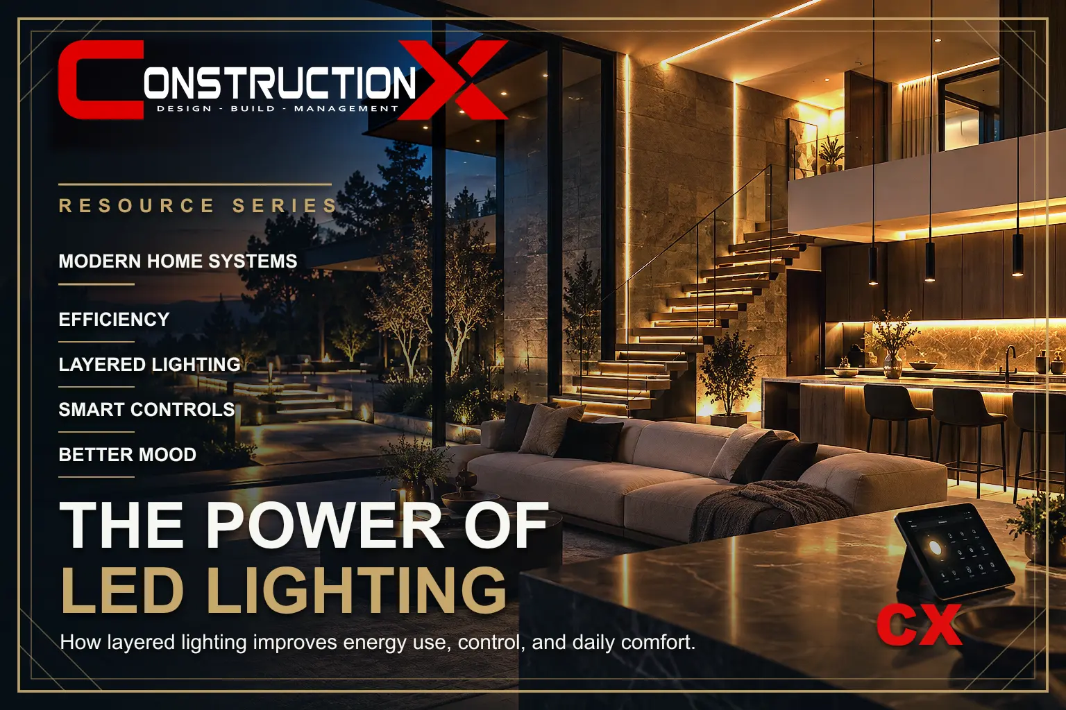 ConstructionX article illustration: The Power of LED Lighting in Modern Homes.